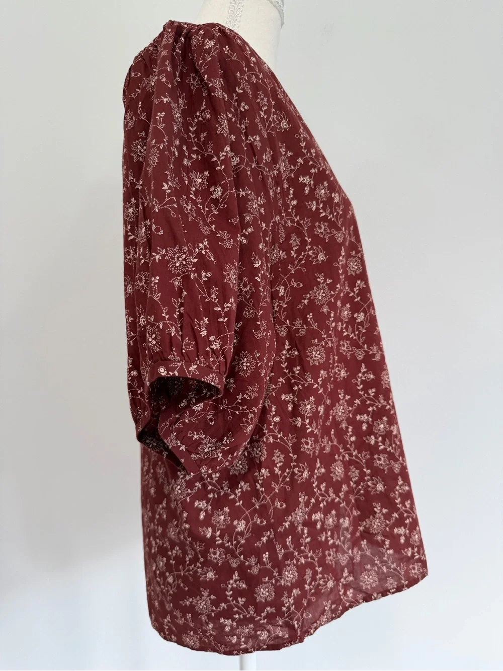 NWT Madewell V-Neck Puff Sleeve Top Batik Vine Weathered Brick Size Large